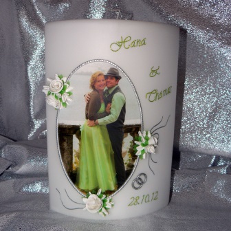 Hochzeitskerze Fotodruck Oval mit Rosen